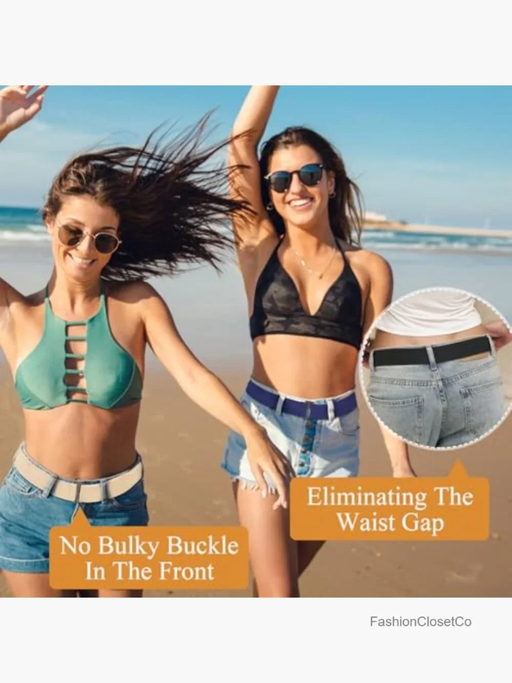 3 Pack No Show Stretch Belts with Flat Buckle, Adjustable Elastic Waist Belts